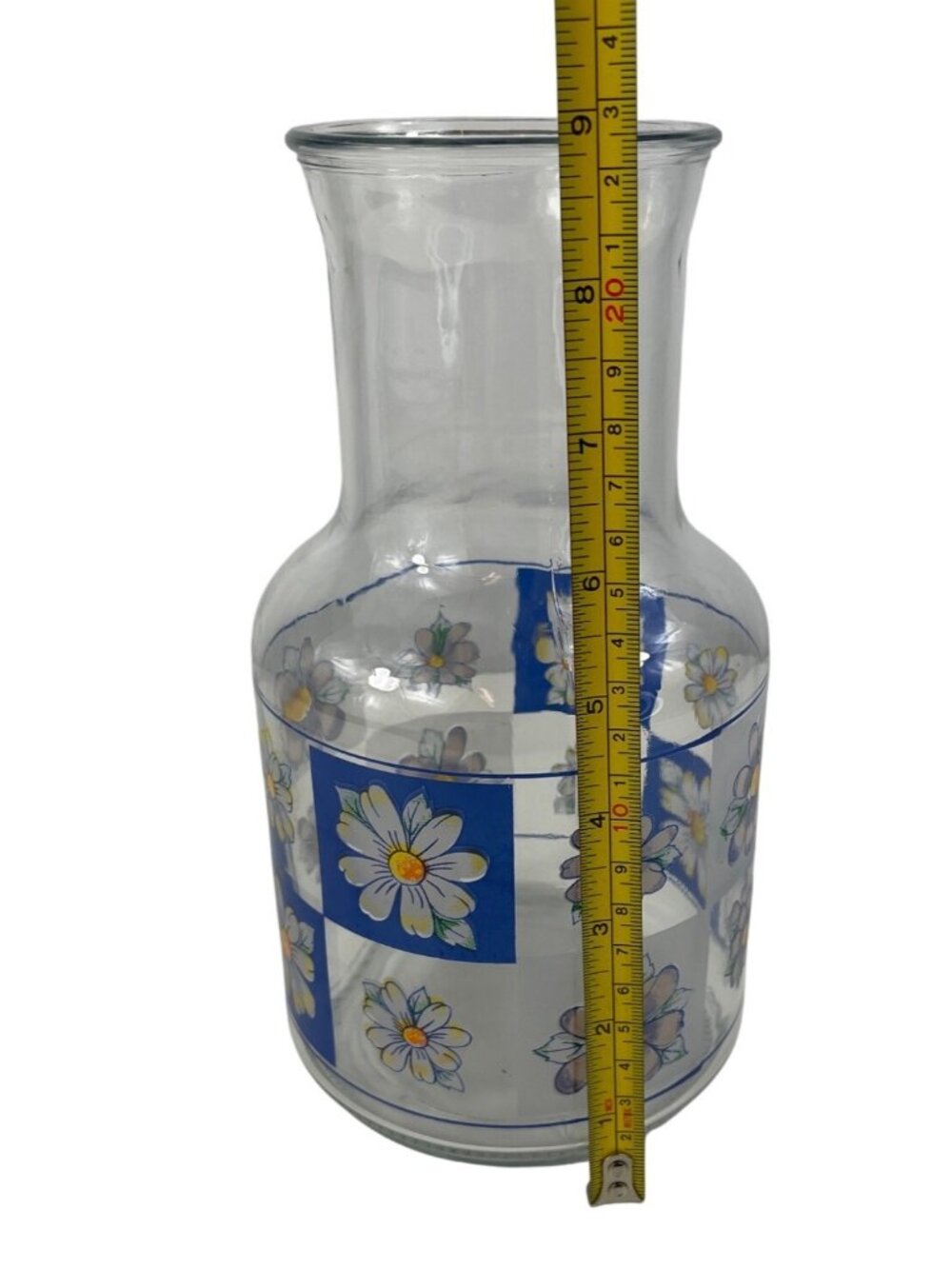 Vintage Kig Indonesia Glass Carafe Decanter With Blue & White Daisy Design - Picture 10 of 12